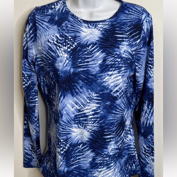 Lands' End XS & large Long Sleeve Swim Tee Rash Guard Deep Sea Navy Tie Dye nwt - Picture 6 of 12
